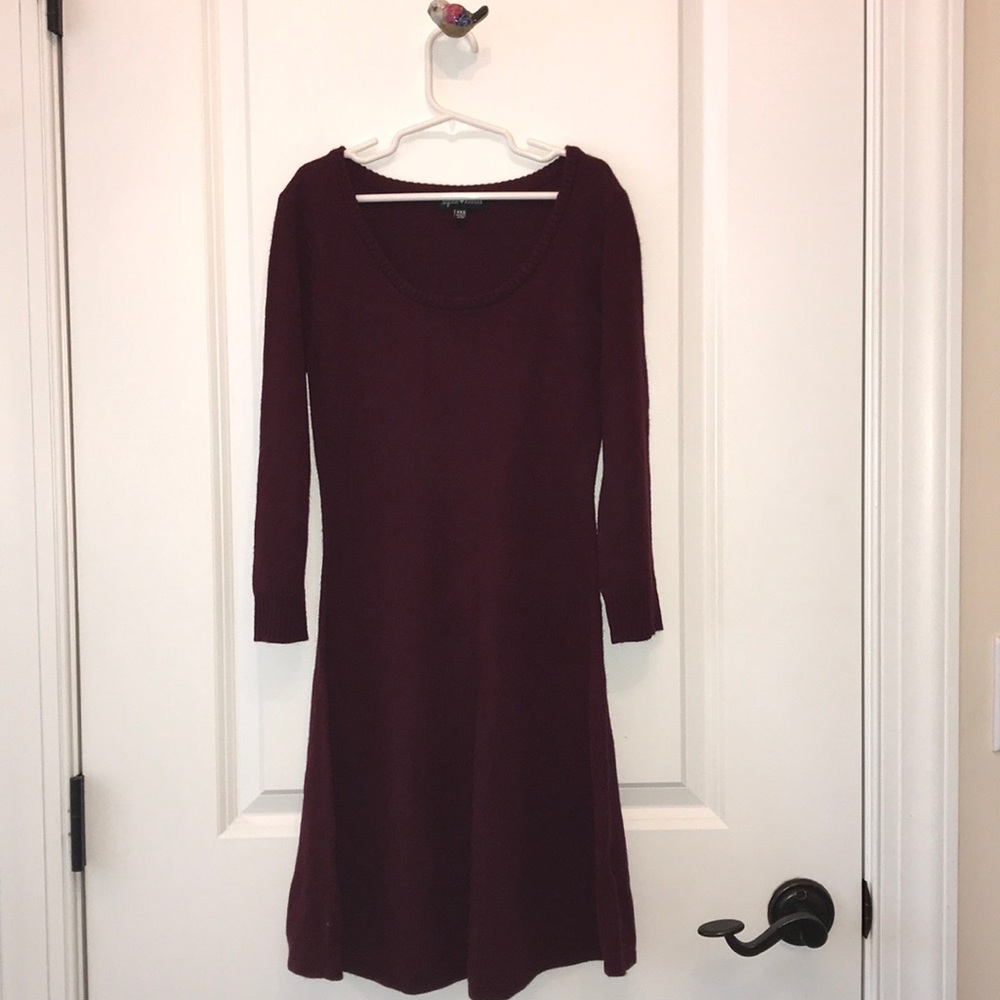 A burgundy sweater dress